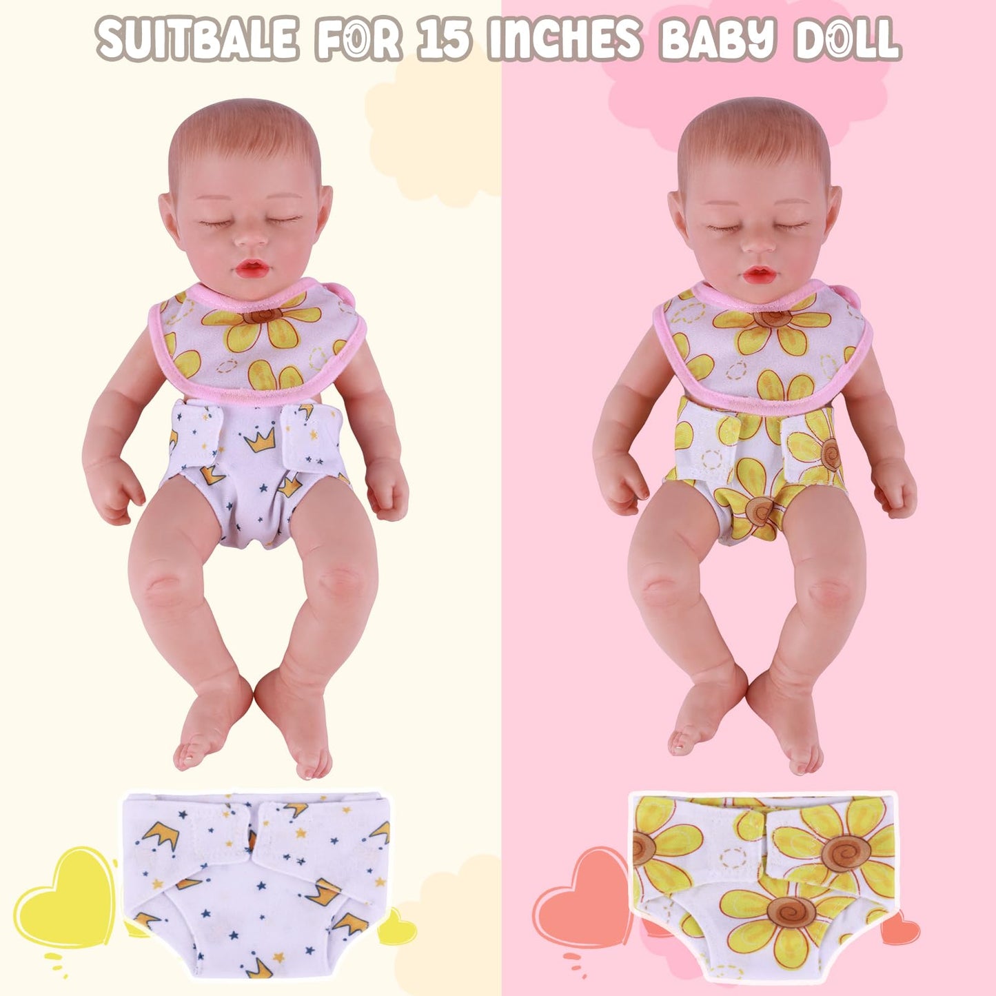 Babeside Baby Doll Accessories Set - 10 Pcs Including Bottles With Disappearing Milk, Pacifier, Bibs, Diapers - Pretend Play Fee