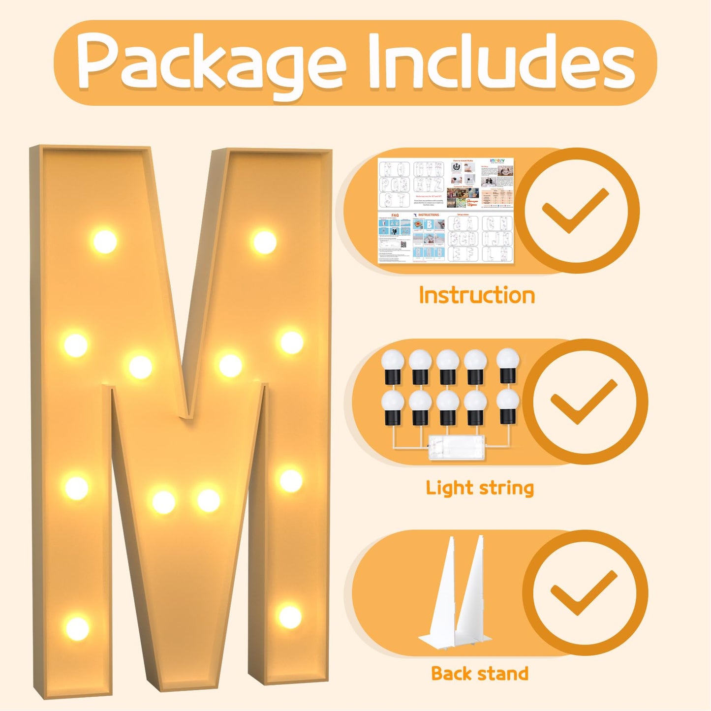 Imprsv 4Ft Marquee Light Up Letters M, Large Light Up Letters For Baby Shower Anniversary Wedding Room Decor, Big Letters For Pa