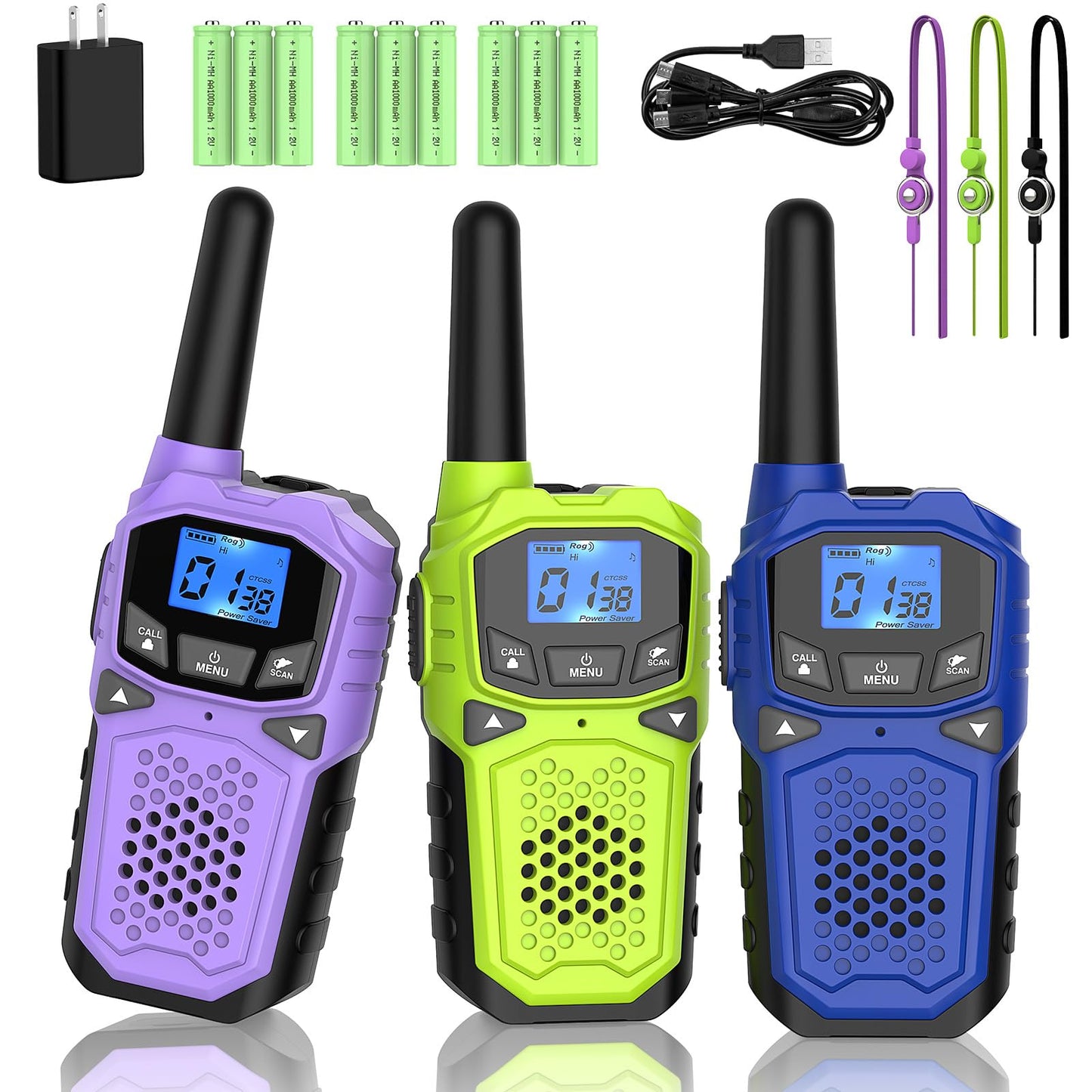 Walkie Talkies For Adults- Woktok Long Range Two Way Radio For Camping Hiking Hand Held Hiking Accessories Camping Gear Xmas Birthday Gift For Kids,Sos Siren,Noaa Weather Alert,3 Radios