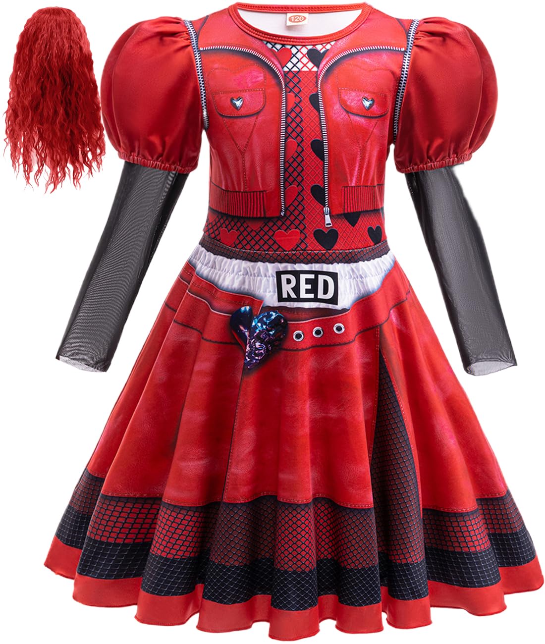 Girls Rise Red Halloween Costume With Wig Kids Halloween Red Costume Dress 5-6Years