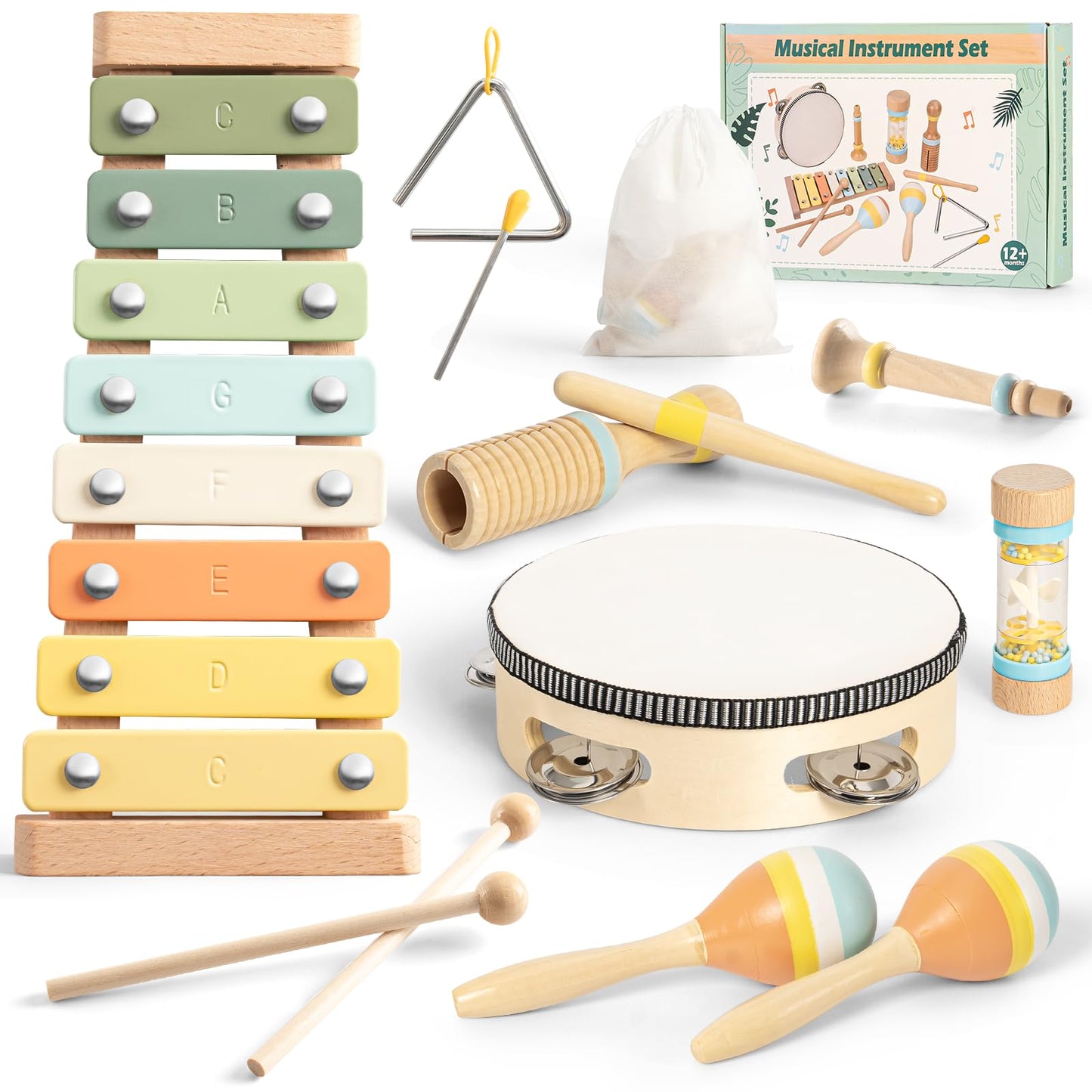 Musical Instruments for Toddlers 1-3, Neutral Colors Wooden Baby Instruments Toys for Boys and Girls, Kids Musical Instruments t