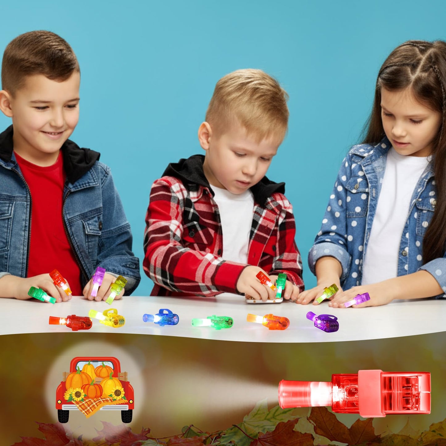 Capoda 36 Pcs Thanksgiving Party Favors LED Light up Finger Lights Gifts Glow in The Dark Light Ring Flashlight Gift for Piata F