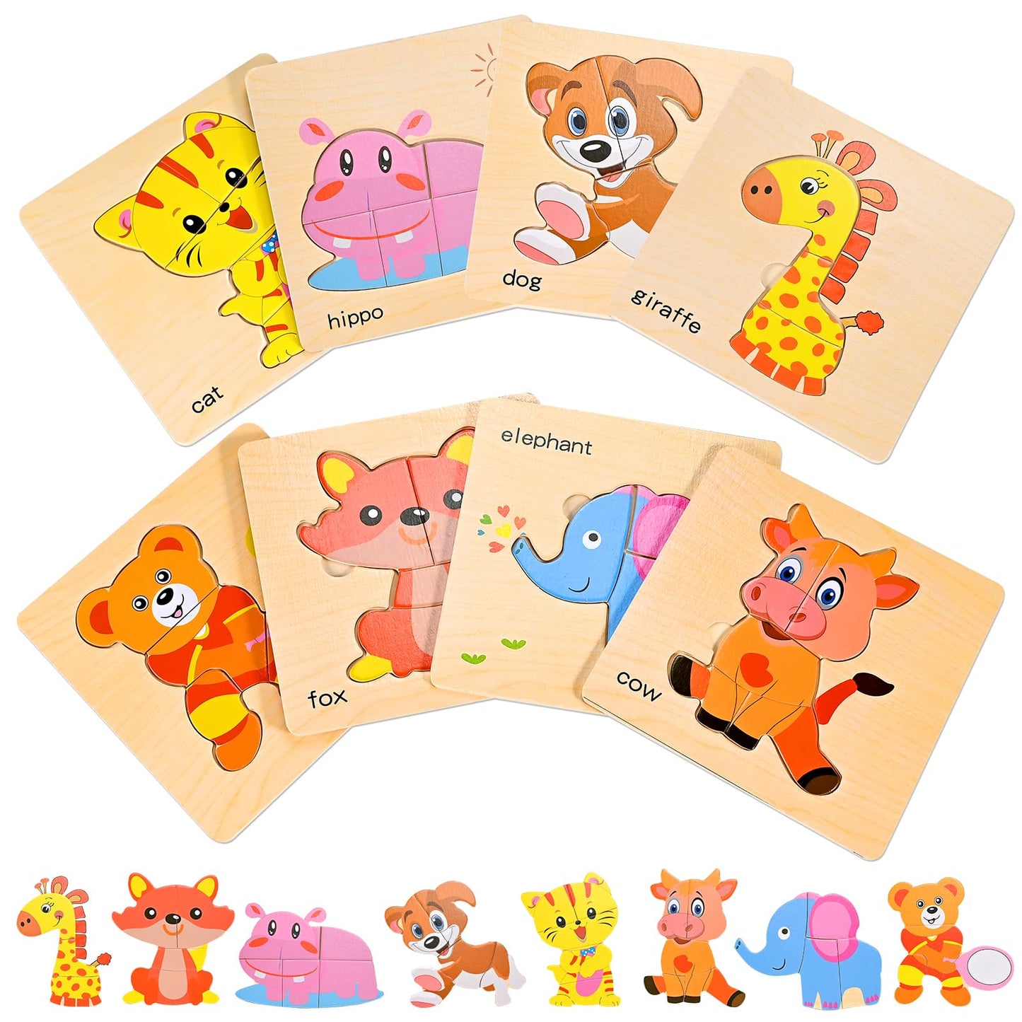 8Pcs Wooden Puzzles For Toddlers 1 2 3 4, Toddler Puzzles Ages 1 2 3 4, Montessori Educational Jigsaw Toys Preschool Puzzles Chr