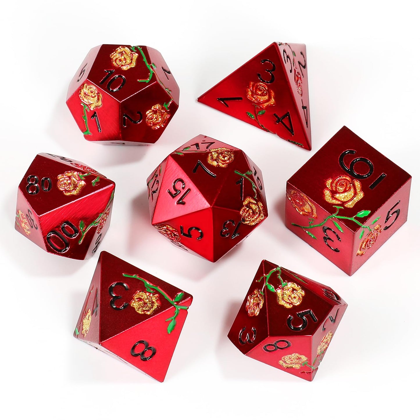 CSITORWWE Rose Flower Form DND Metal Dice,7PCS Heavy Metal Dice Set,Polyhedral D&D Dice with Gift Case for Dungeons and Dragon R