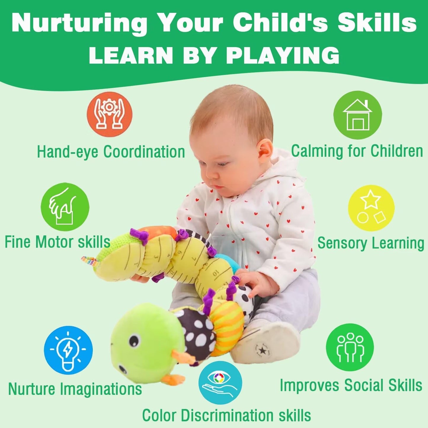 Pau1Hami1ton Baby Toys 0-3-6-12 Months Musical Plush Caterpillar Toy,Newborn Toys with Crinkle and Rattles,Baby Sensory Toys,New