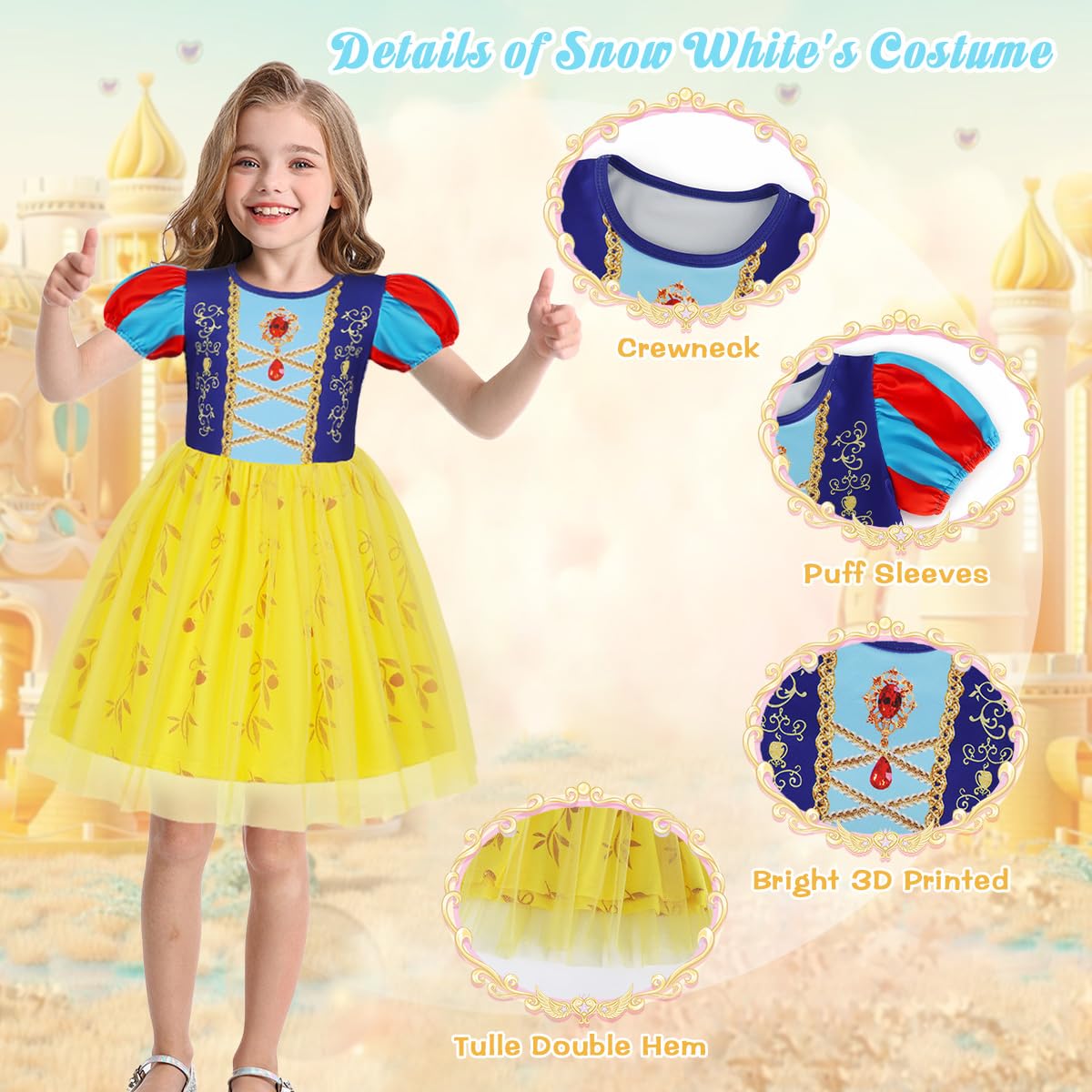 Benylion Princess Dress for Girls Kids Birthday Party Dress up Tulle Dress Halloween Dress Christmas Gift for Girls Size 7-8 Yea