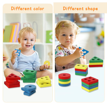 Merabufa Montessori Toys For 1 2 Years Old,Baby Sorting Stacking Toys For Toddlers Shape Sorters Wooden Block Birthday Gifts For