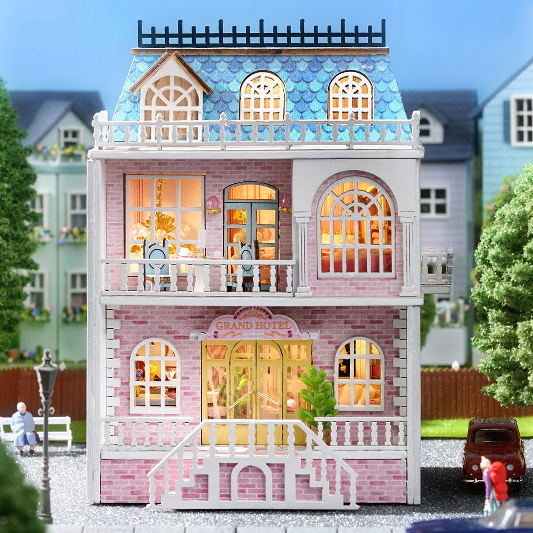 Diy Miniature House Kit, Cuteroom Wooden Dollhouse Kit Tiny House Making Kit With Furnitures, Diy Dollhouse Kit Gift For Women And Girls (Romantic Castle)