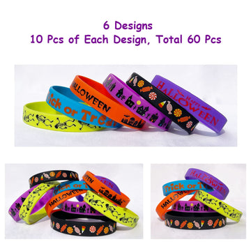 JAKADYUKS 60pcs Halloween Silicone Bracelets Party Rubber Wristband Trick or Treat Gifts School Gifts Supplies Return Gifts Bulk