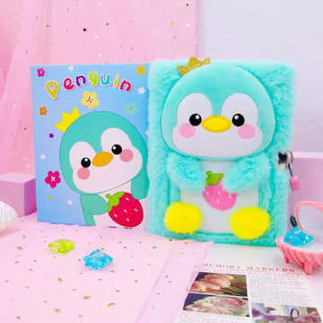 YOYTOO Penguin Diary for Girls with Lock, Plush Green Penguin Journal, Ages 5-12, Model C15, Perfect Birthday Gift for Kids