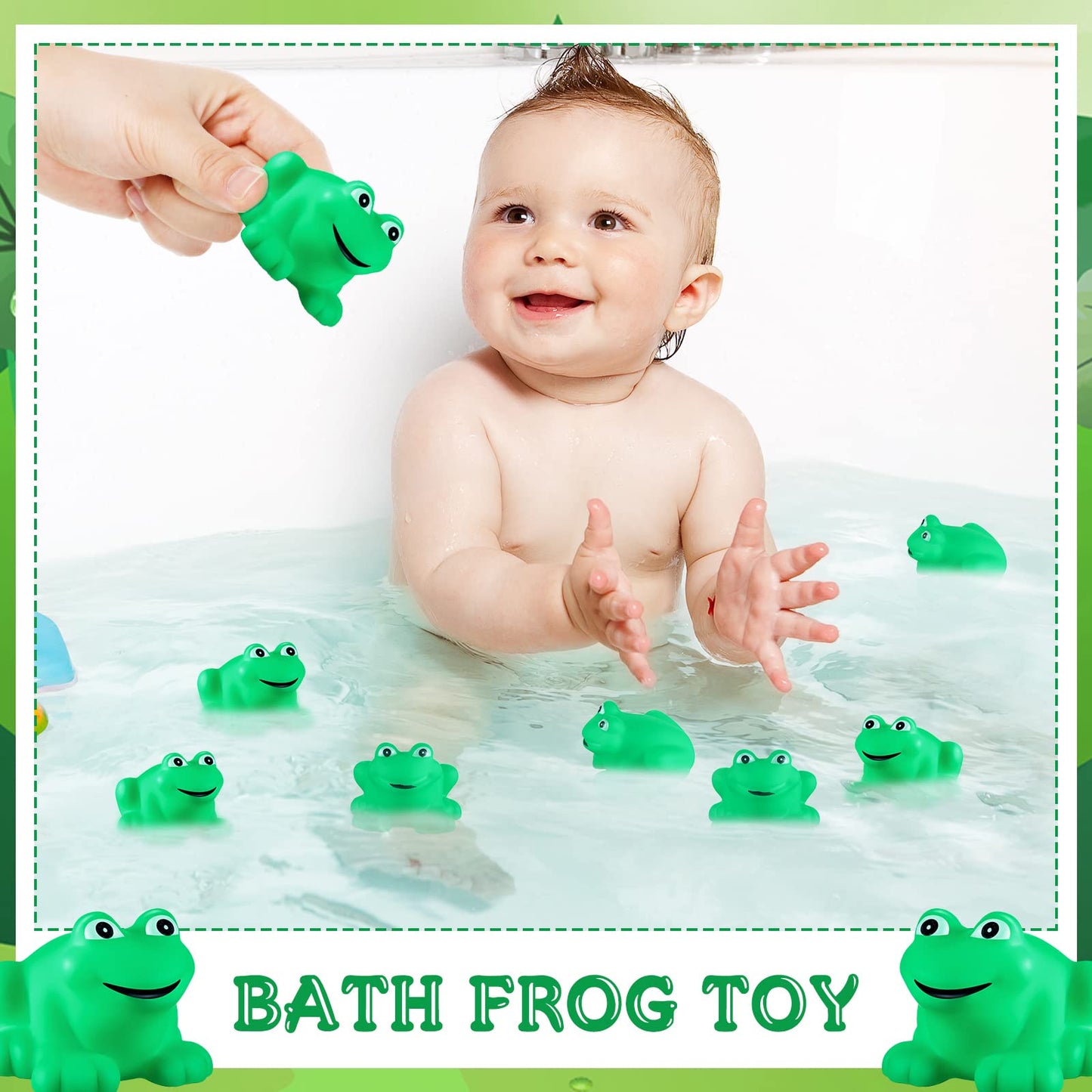 Zubebe Rubber Frogs Squeak And Floating Frog Sea Turtle Rubber Bath Toy Baby Shower Swimming Bathtub Toys For Shower Frogs Bathtub Birthday Party Decoration Boys Girls Bath Toys (Frog, 48)