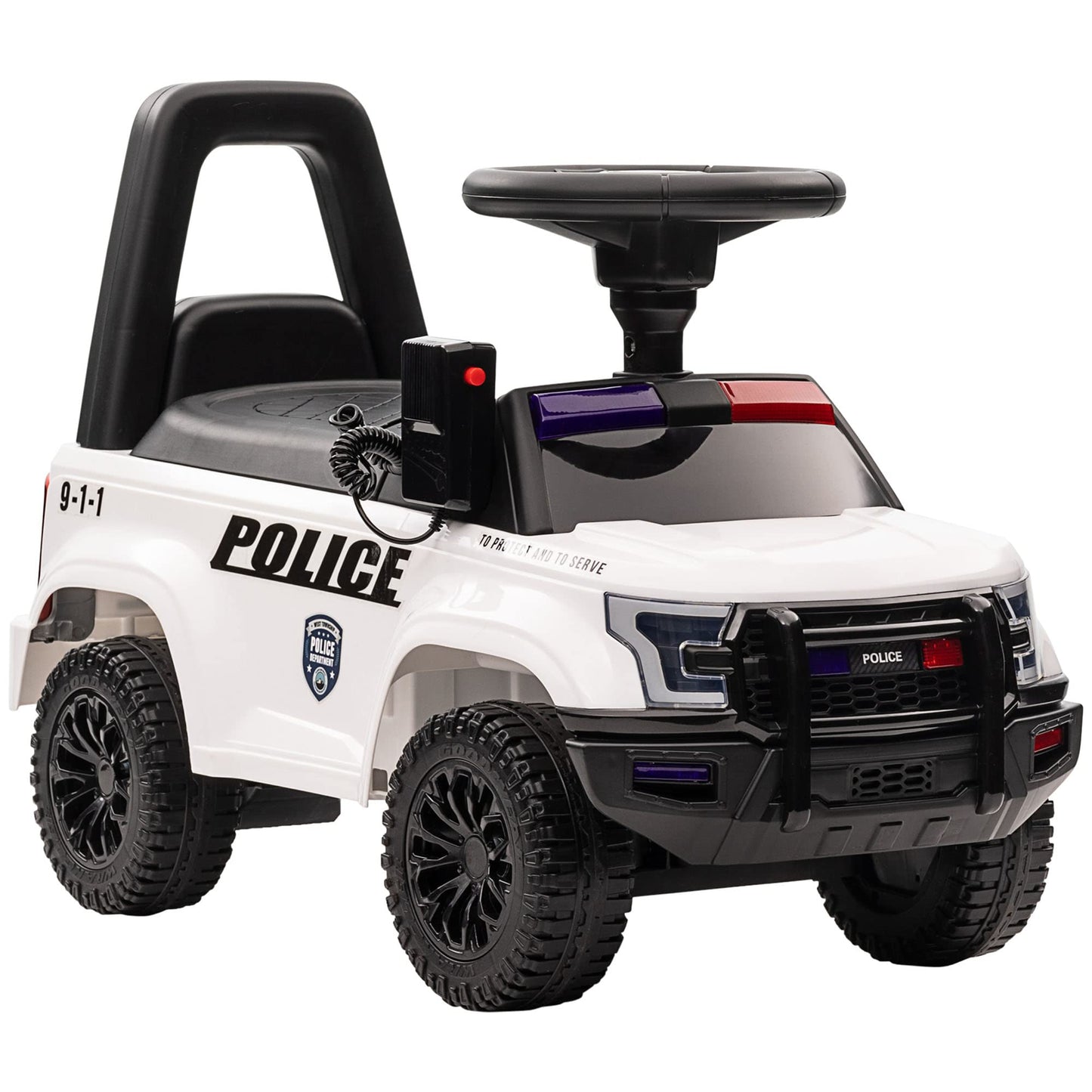 Aosom Kids Push Ride On Car With Working Pa System And Horn, Police Truck Style Foot-To-Floor Sliding Car For Boys And Girls Wit