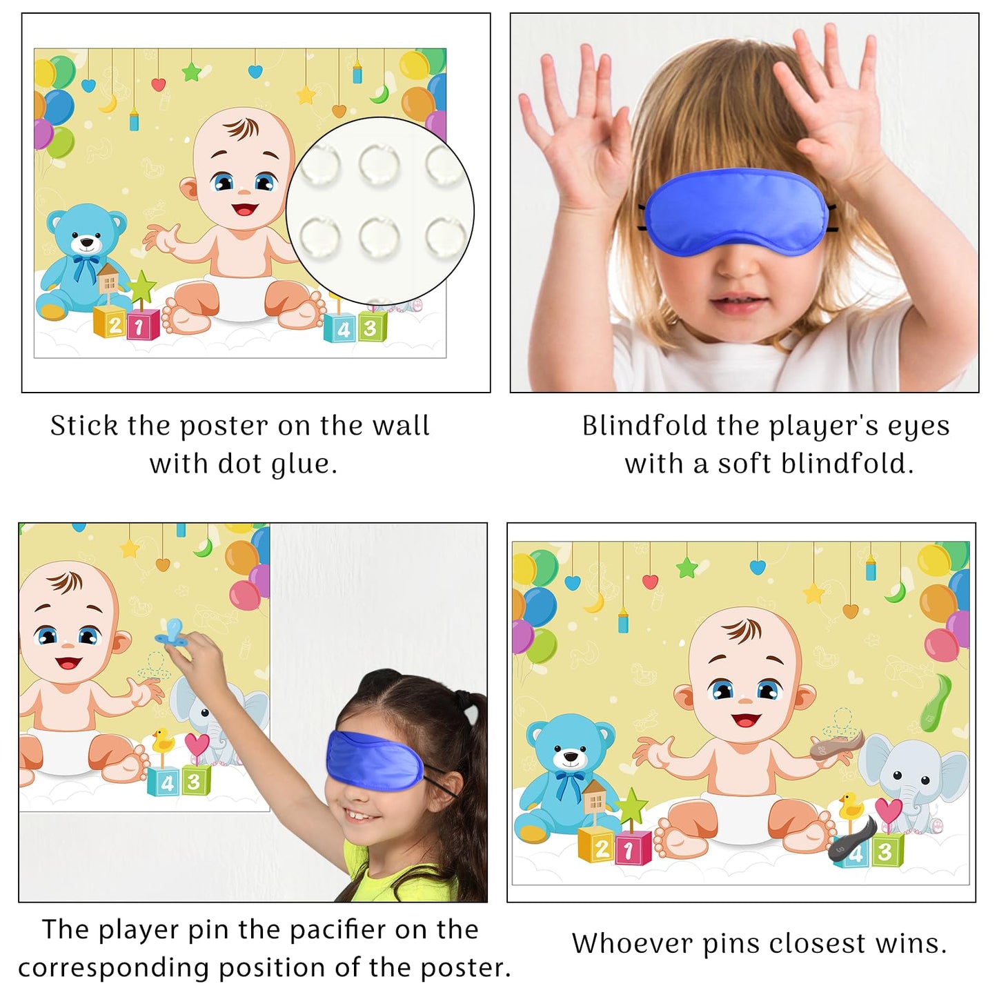 Morcheiong Pin The Pacifier On The Baby Game With 48 Pacifiers, Baby Shower Game, Baby Shower Party Favors Supplies Decorations