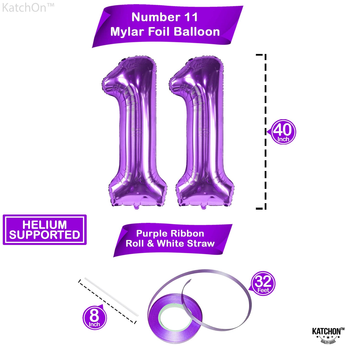 Katchon, Giant Purple 11 Balloon Number - 40 Inch | Foil Number 11 Balloon Purple For 11Th Birthday Decorations For Girls | Purple 11 Birthday Balloon | Purple 11 Balloons Number Birthday Decorations