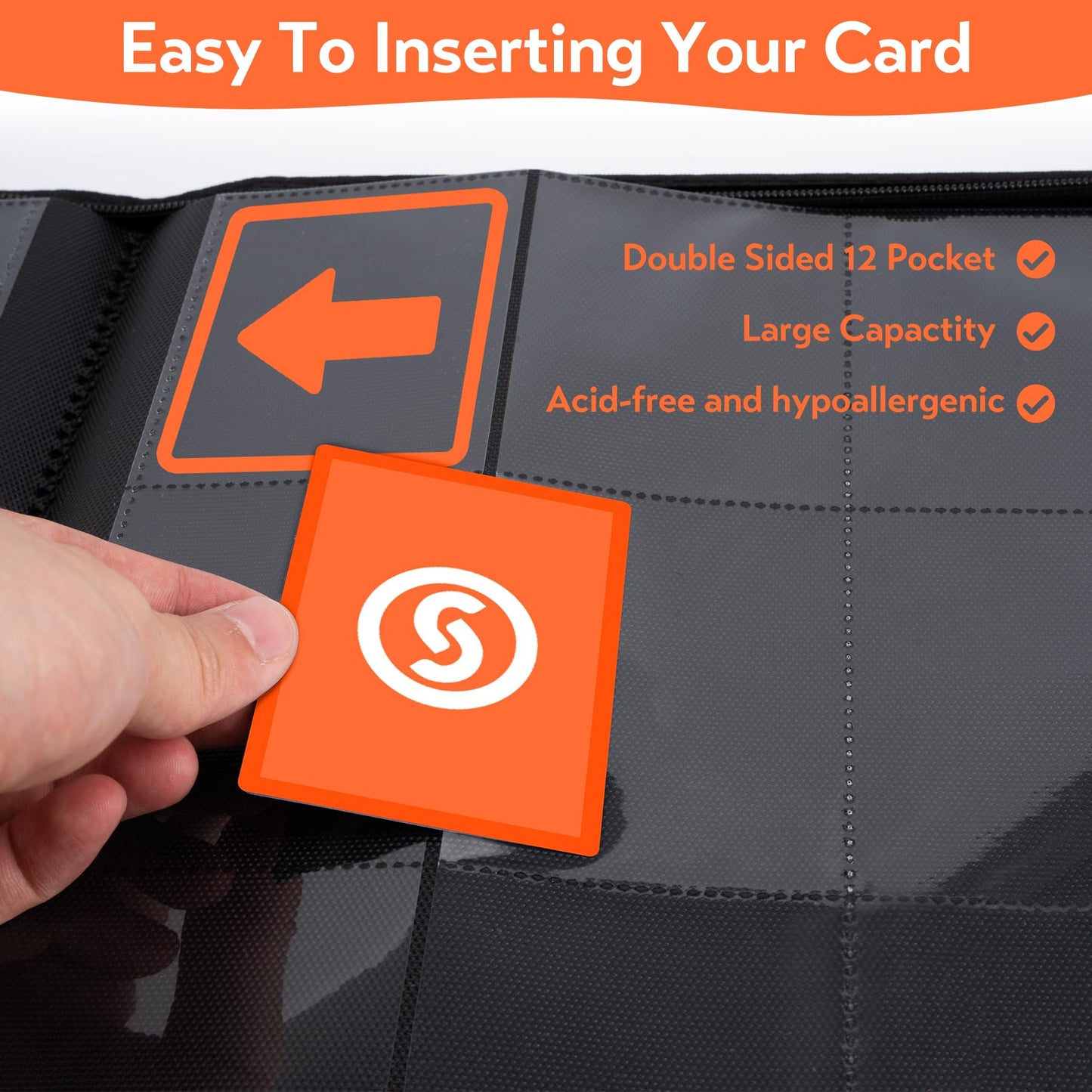SMYV 12 Pocket Trading Card Binder enhanced PU Cover Card Binder for 720 Cards Ringless Side Loading Card Collection Album Folders for MTG TCG Game Cards & Sports Cards (Orange)