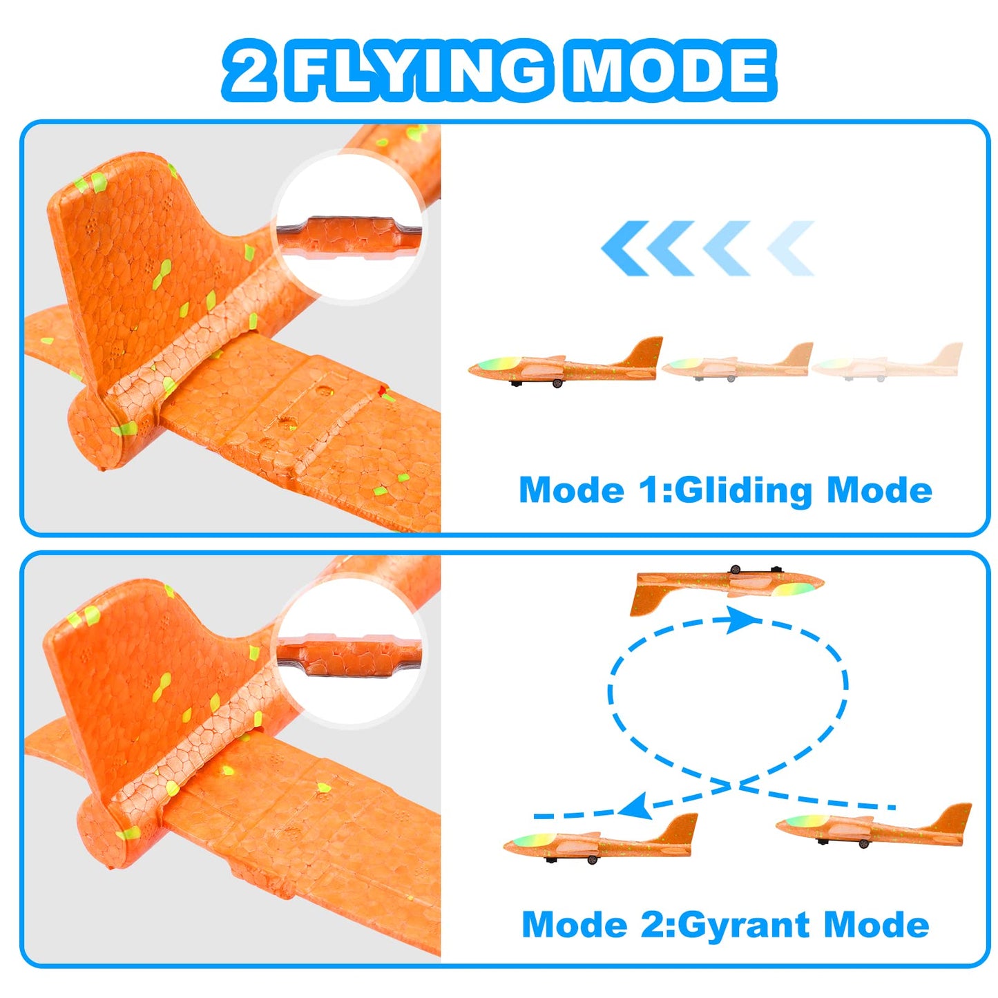 Fuwidvia 3 Pack Airplane Launcher Toys, 2 Flight Modes Led Foam Glider Catapult Plane Toy For Boys, Outdoor Flying Toys Birthday