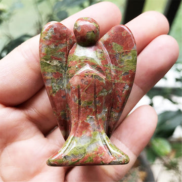 Fekuar Natural Unakite Guardian Angel Statue, Hand-Carved Healing Crystal Pocket Figurines Decoration 2 Inches