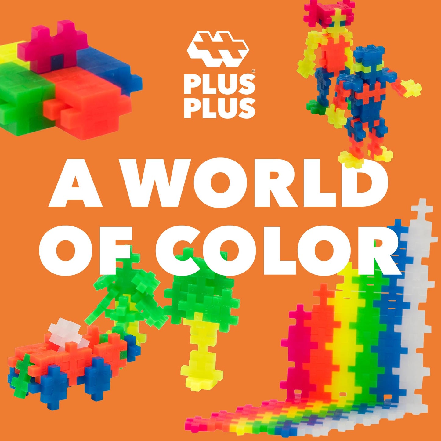 Plus Plus 500 Piece Interlocking Building Block 3D Puzzle Kit, Kids Stem Connecting Toys - Neon Color Mix