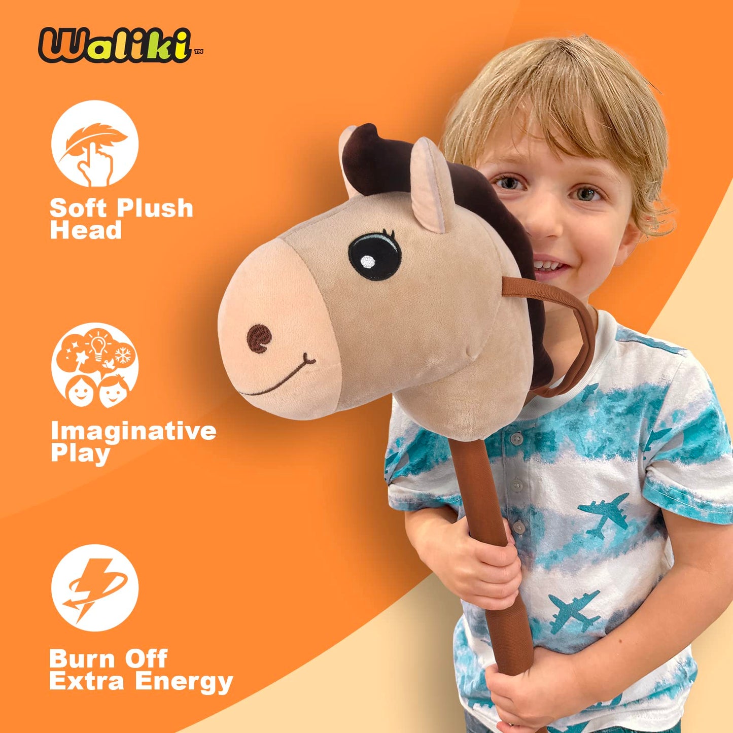 Waliki Stick Horse Toy For Boys And Girls | Cool Cowboy Ride-On Toy | Fun Birthday Gift For Kids Ages 3 4 5 6 | Active Pretend Play For Toddlers & Preschoolers (Beige)