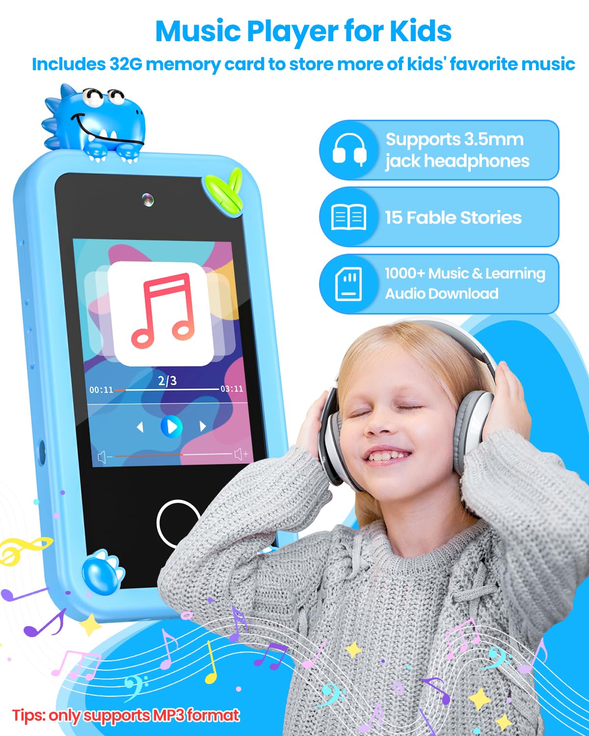 Kids Smart Phone for Boys with 32G Card & Holographic Pyramid, Christmas Birthday Gifts for Age 3-10 Kids Toys Cell Phone, 2.8''