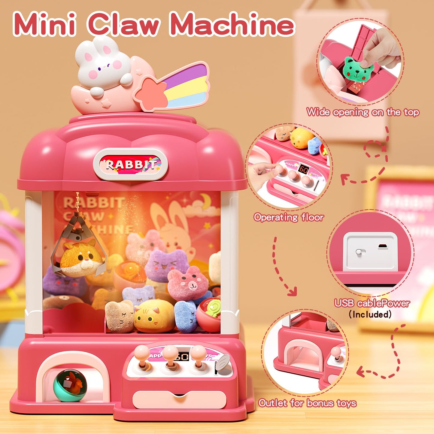 Aiqi 55 PCS Large Kids Claw Machine, Candy Vending Grabber, Prize Dispenser Toys for Girls and Boys, Electronic Claw Game Machin