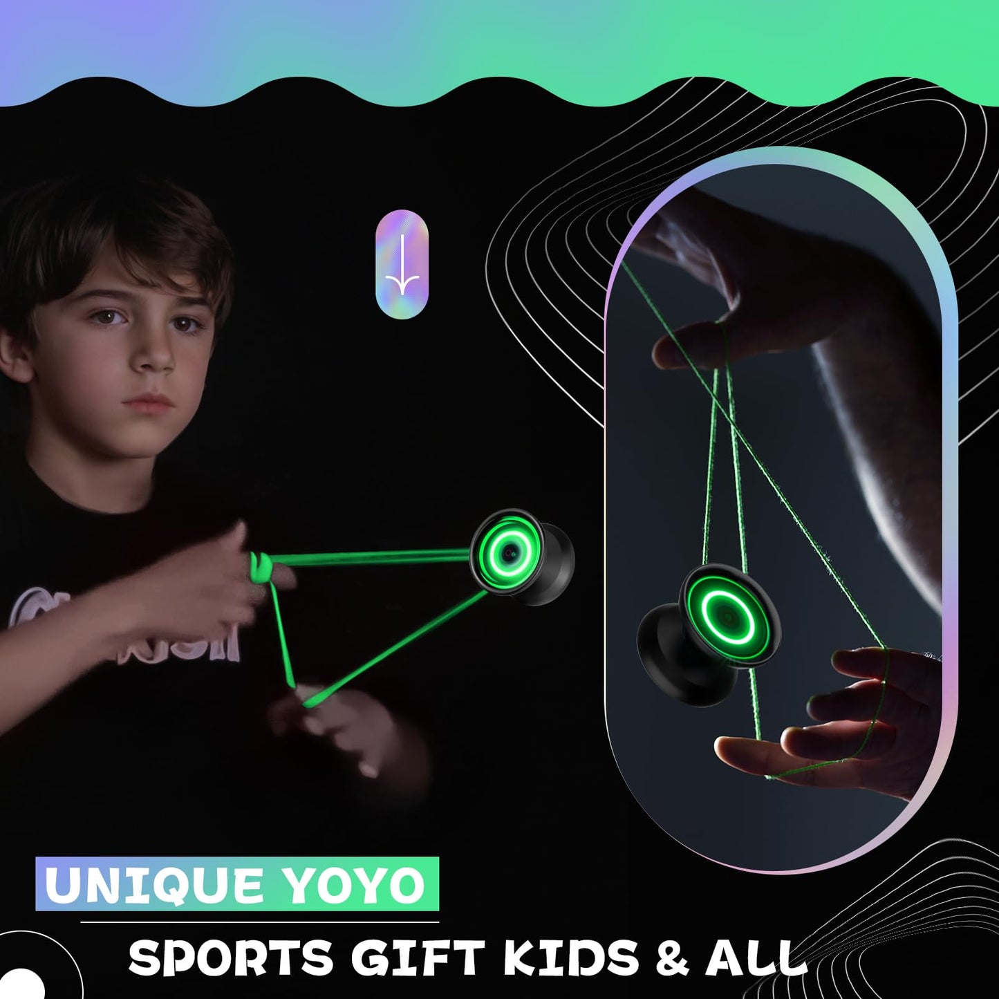 Light Up Yoyo With Extra Battery, Magicyoyo Y02 Aurora Professional Unresponsive Yoyo With Yoyo Glove, Yoyo Bag, 12 Yoyo Strings - Green Light