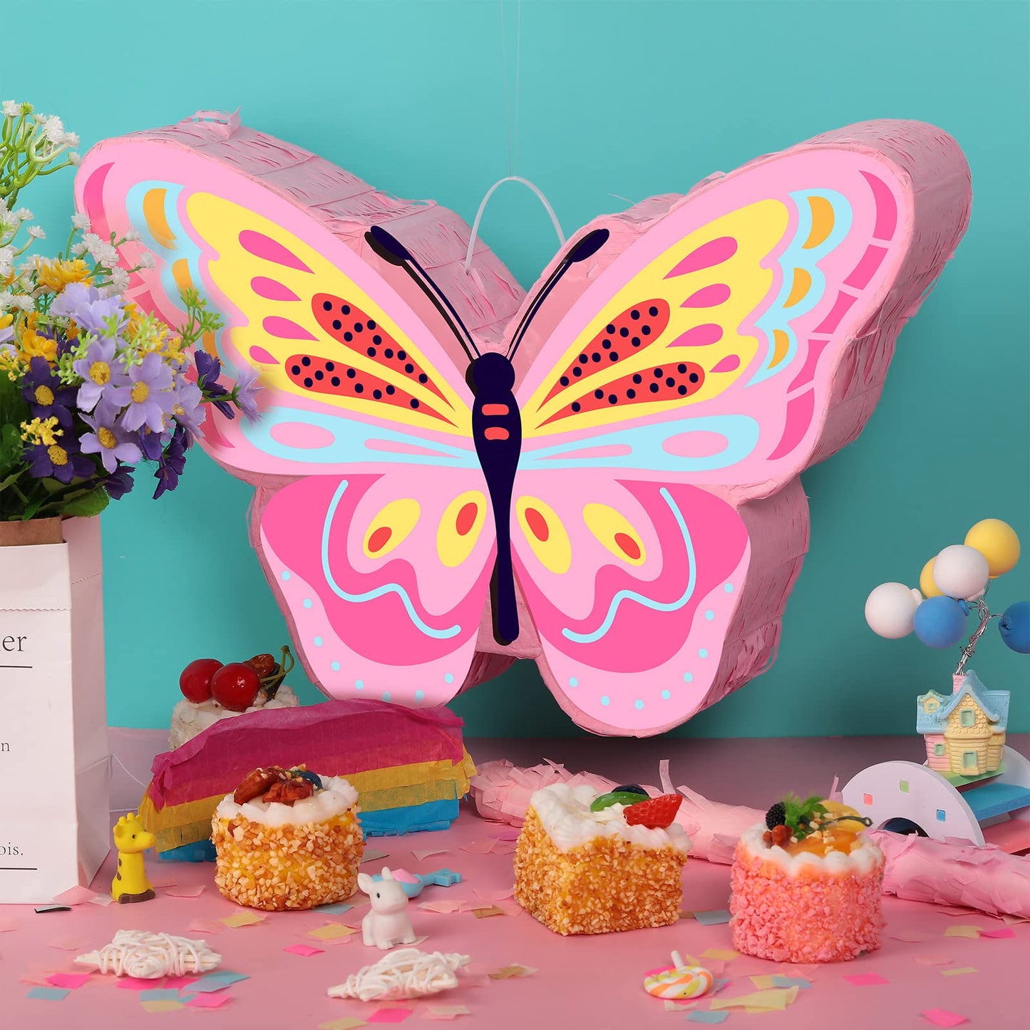 Threan Butterfly Pinata Bundle With Bat Stick & Blindfold - Butterfly Theme Party Supplies For Birthday Or Baby Shower - Cardboard Pinata, Includes Confetti