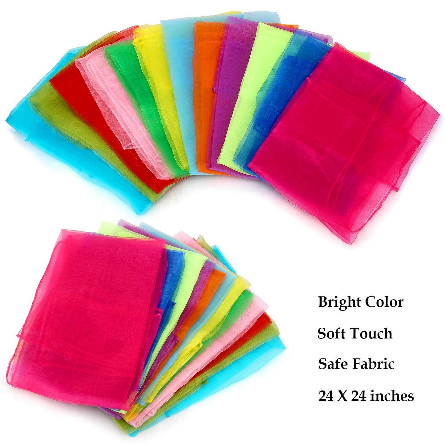 Colovis 36 Pcs Square Dance Scarves, Juggling Scarf Props Magic Trick Silk Scarves Music Movement Scarf 12 Colors 24 By 24 Inches