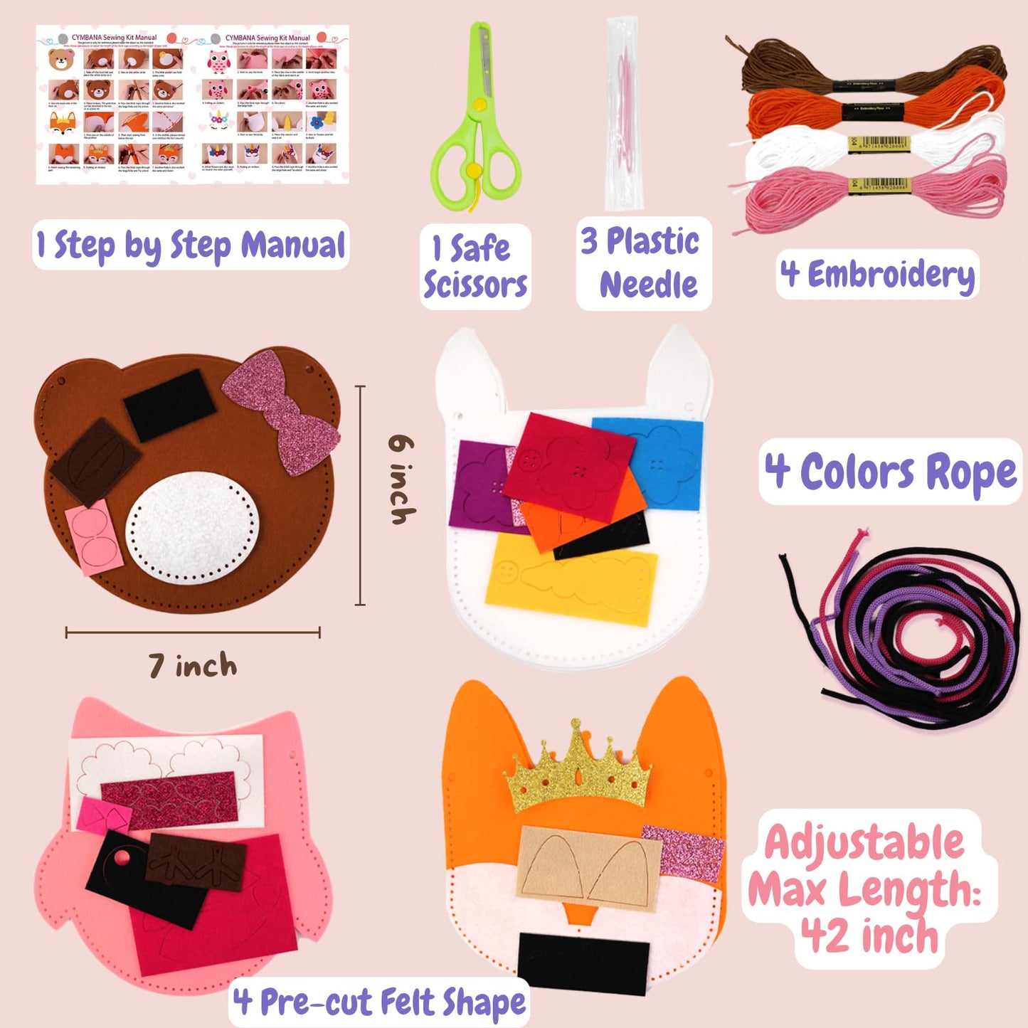 Cymbana Sewing Kit For Kids, Animal Unicorn Sewing Bags, Beginners Learn To Sew Crafts, Party Gifts For Girls Age 6 7 8 9 10