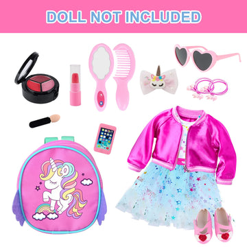 ZNTWEI 18 Inch Doll Clothes Set with Makeup Accessories - Nylon, Model ZTW06, Includes Backpack, Sunglasses, Phone, and More