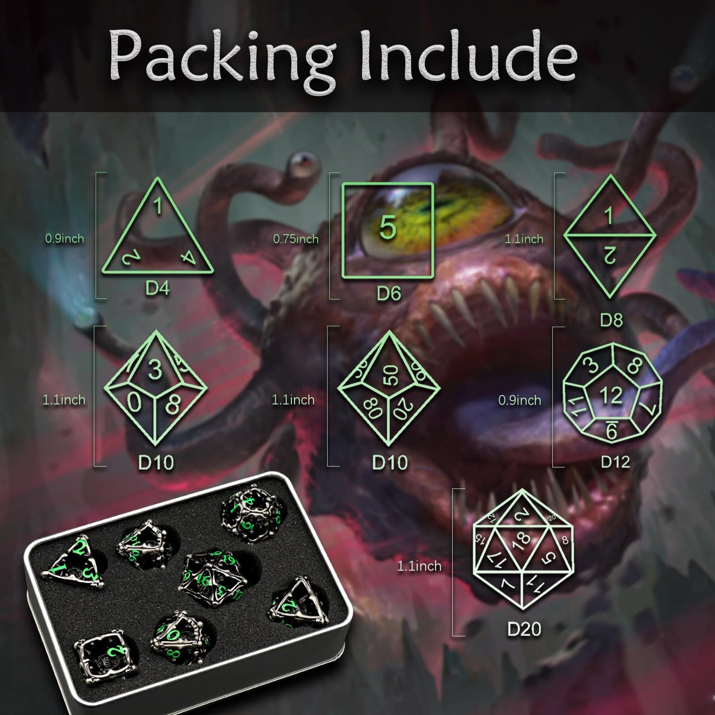 Beholder Dice Set Dnd, Dragon Eye Dice, Zhoorqi 7Pc/Set Polyhedral Dices For Dungeons And Dragons, Rpg, Eye Monster D&D Gifts(Ey