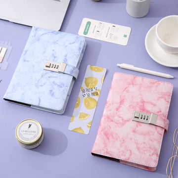 Cagie 2 Pack Marble Diary With Lock For Girls And Women, Secret Journal With Lock 192 Pages Waterproof Girls Locked Diary With P