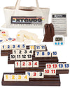 Extguds Rummy Cube Game Set - 2-4 Players, 106 Large Tiles, Rubberwood, Brown, Includes 4 Racks/Trays & Canvas Bag, Model YJ-