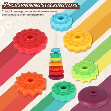 Juxue Spinning Toy, Rainbow Stacking Toys For Toddlers 1-3, Ring Stacker Baby Toys 6 To 12 Months, 1 One Year Old Girl Boy Christmas Birthday Gifts, Montessori Autism Sensory Toy