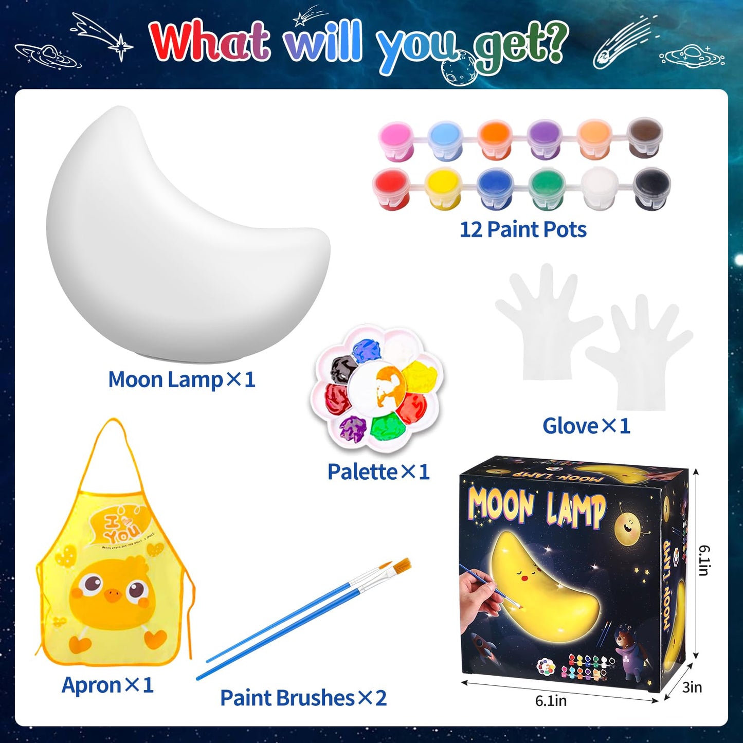 Paint Your Own Moon Lamp Kit, Diy Moon Night Light Art Toys Arts And Crafts For Kids 8-12, Creative School Classroom Craft Activities, Art Supplies Birthday Gifts For Boys Girls 3 4 5 6 7 8+ Year Old