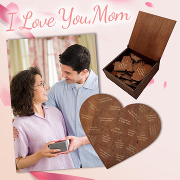 Wooden Mom Puzzle Pieces Gift - 20 Reasons Why I Love You Mom Keepsake Box - Sentimental Mothers Day, Birthday, Christmas Or Tha