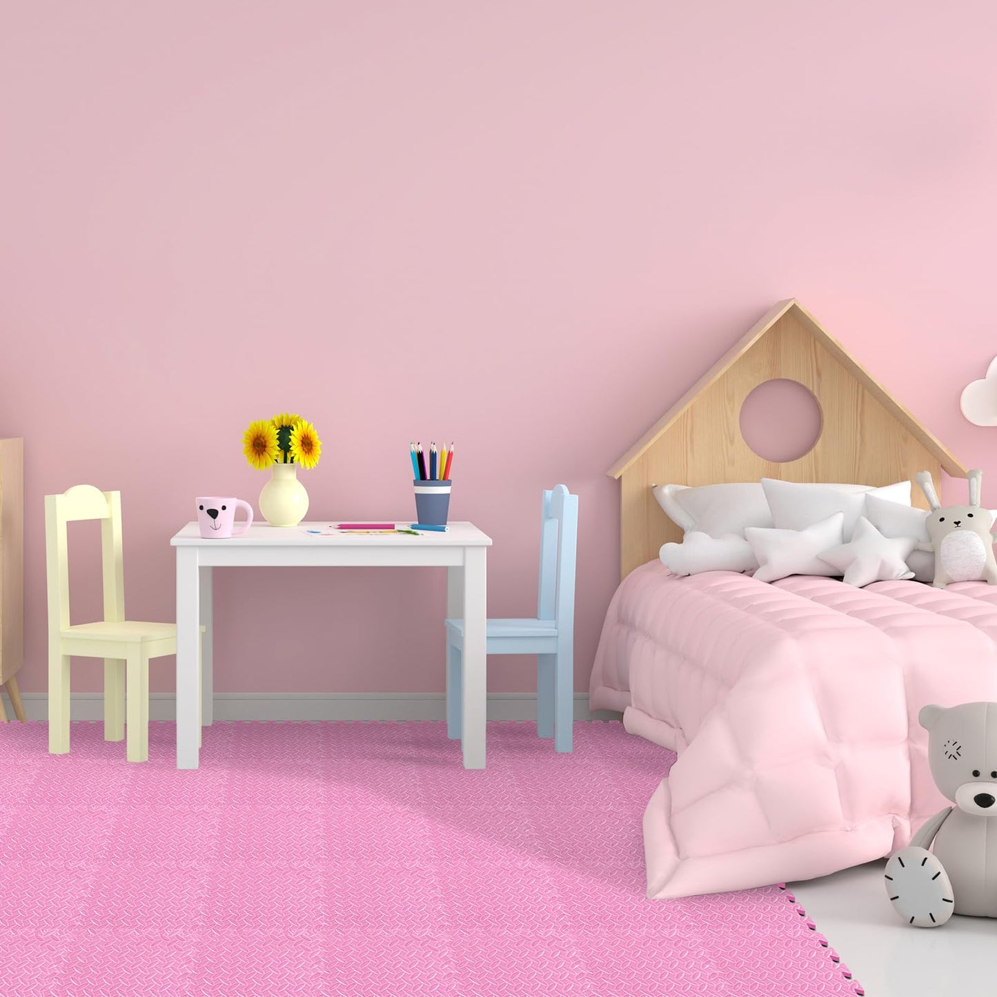 Shihanee Foam Floor Baby Tiles Foam Floor Mats Play Mats Bulk With Borders Interlocking For Kids Baby Playroom Nursery Gym (Ligh