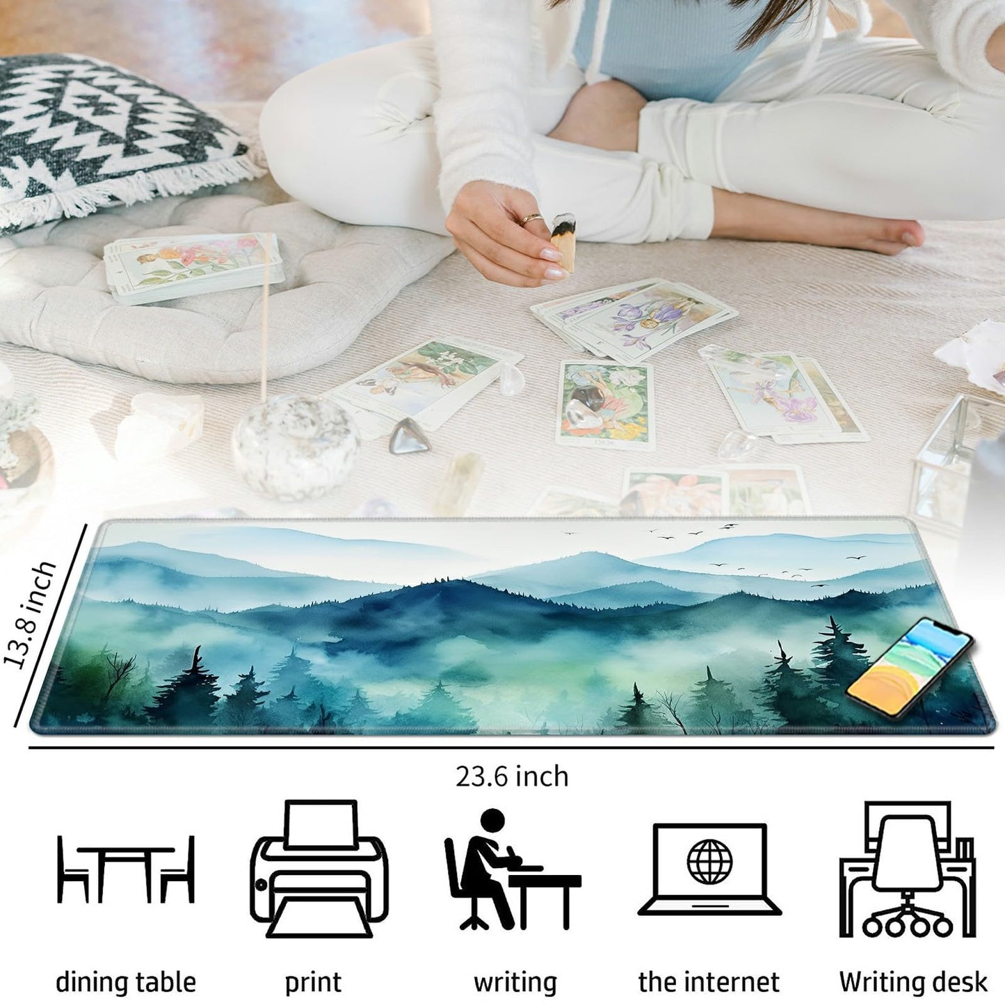 Watercolor Forest For Mtg & Tcg Playmat,Bfdhgqzc 24'' X 14'' Game Mat For Mtg/Rpg/Ccg Trading Card Game Playmats Table Mat Perfe