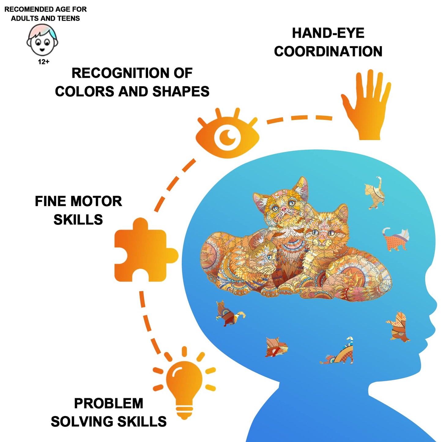 Nktdwo Jigsaw Puzzles, Orange Cat Wooden Puzzles For Adults And Kids, 300 Pcs Brain Teaser Puzzles Gift For Birthday Holiday Val