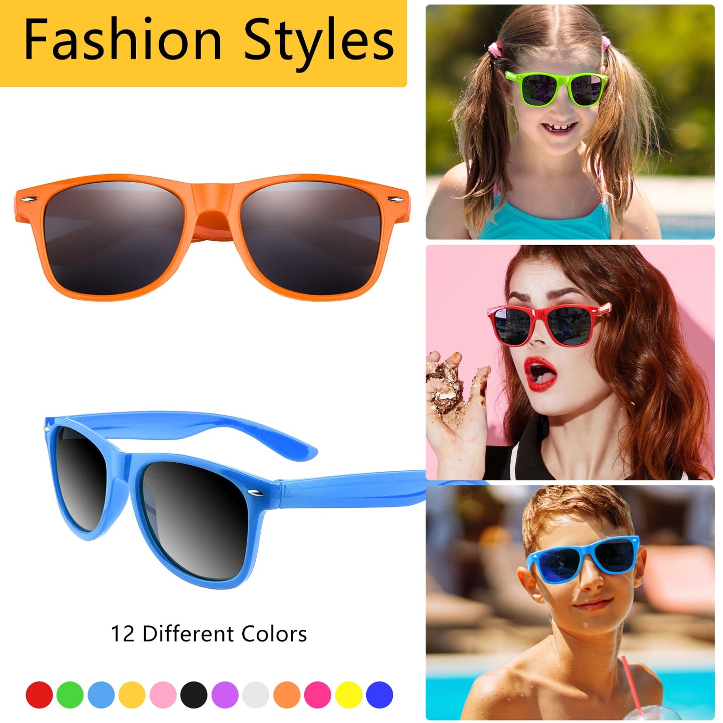 Tuparka 12 Pack Sunglasses Neon Colors Sunglasses Party Favors Goody Bag Fillers Bulk For Birthday Party Beach Pool Party, 12 Colors