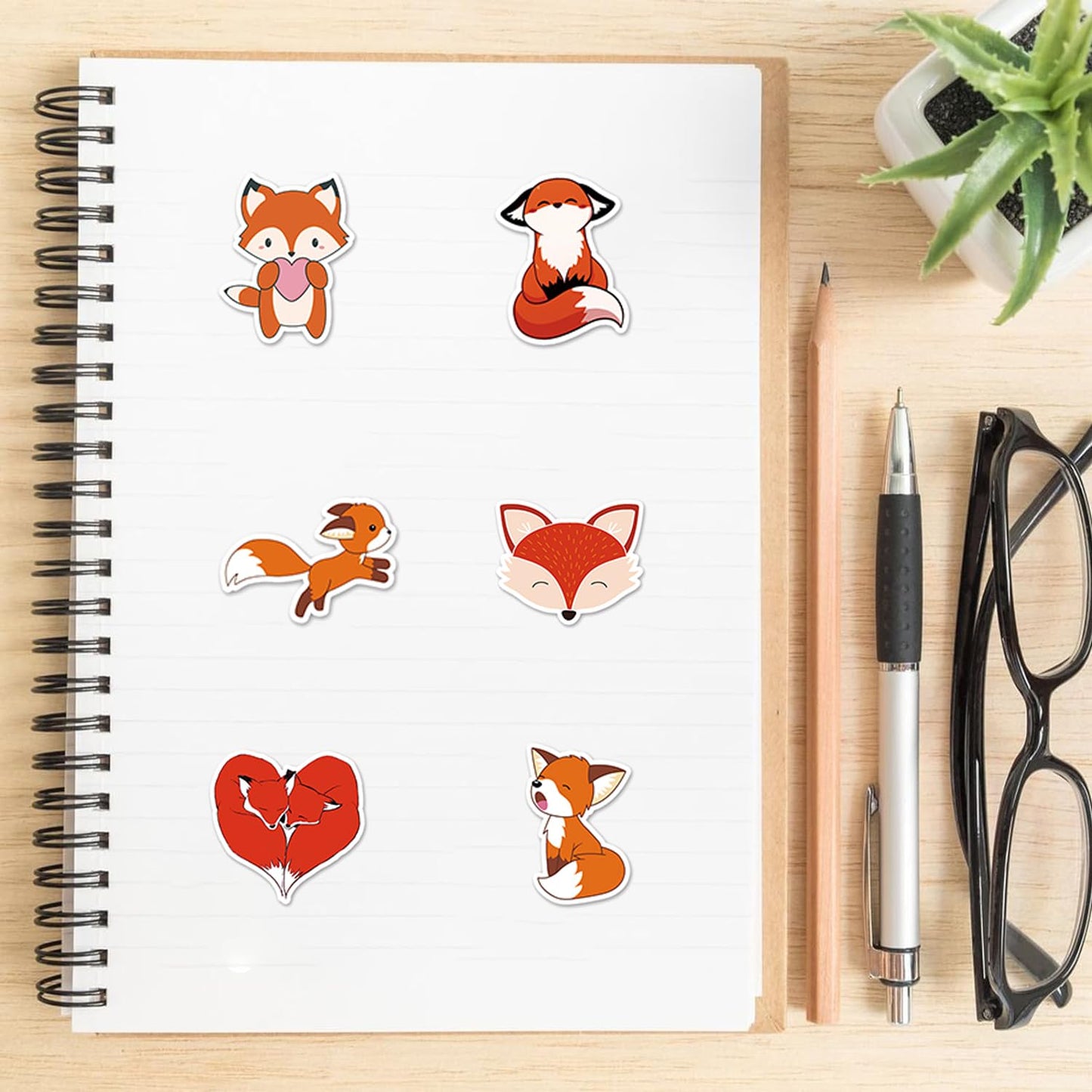 Cute Fox Stickers For Kids 50Pcs, Colorful Vinyl Waterproof Stickers For Teen Kids Girls Adults, Suitable For Water Bottles,Lapt