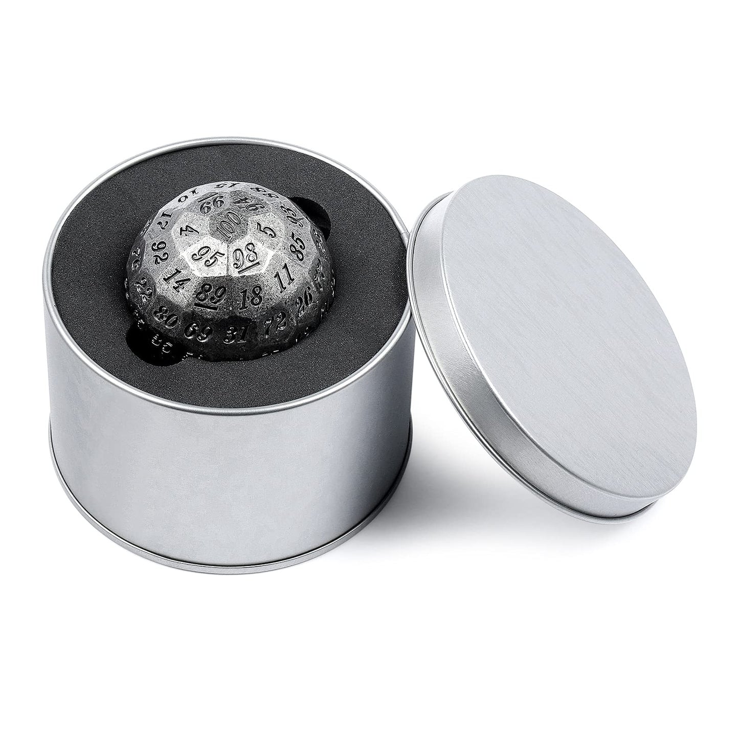 DNDND Iron D100 Metal Dice Set Single 50mm 100 Sided Die with Metal Case and Velvet Pouch for Table Game Dungeons and Dragons (I