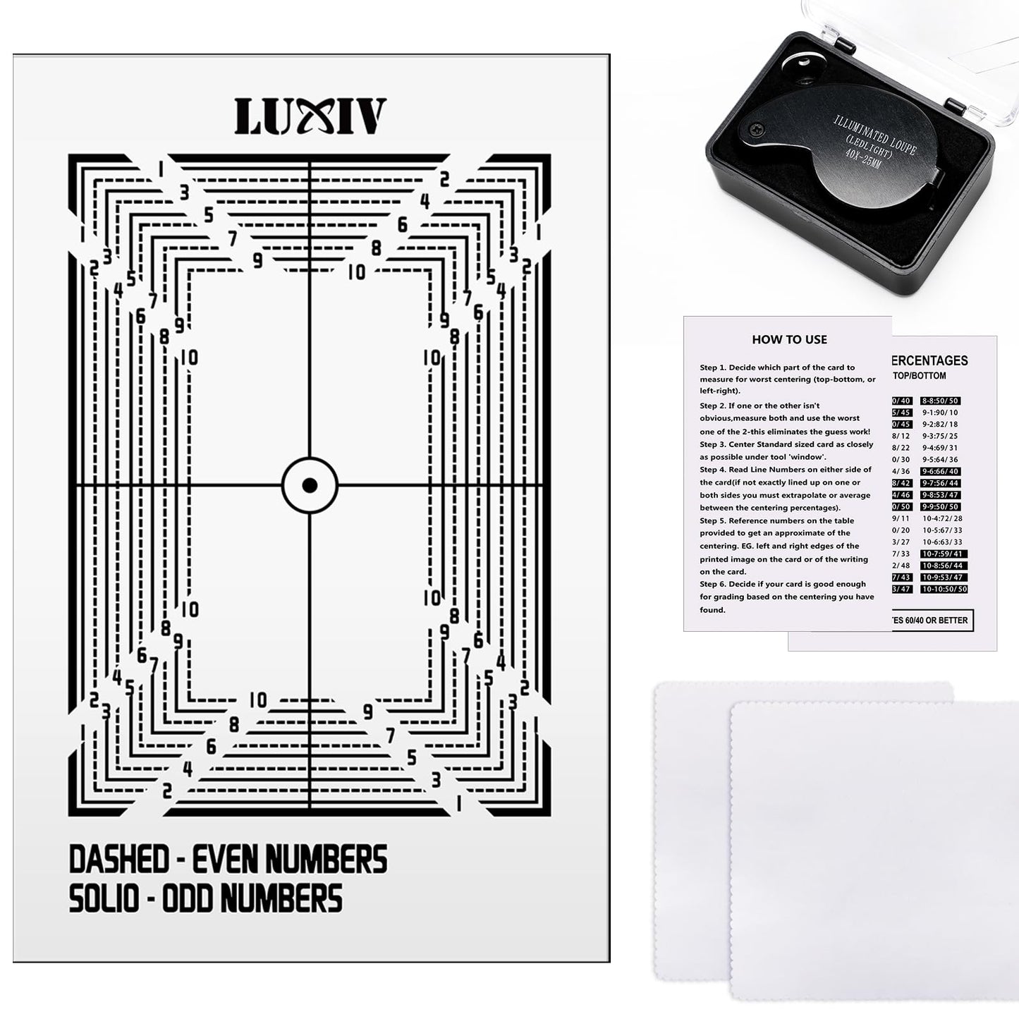 Luxiv Card Grading Centering Tool Kit, Card Center Tool With 30X Magnifying Implement, 2 Pcs Clean Cloth, Centering Guide Center