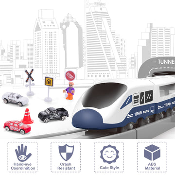 Train Sets For Boys 4-7, 66 Pcs Battery Operated Train Set With Tracks(Magnetic Connection), Compatible With Thomas, Brio, Chuggington, Gifts For 3 4 5 6 Years Old (City)