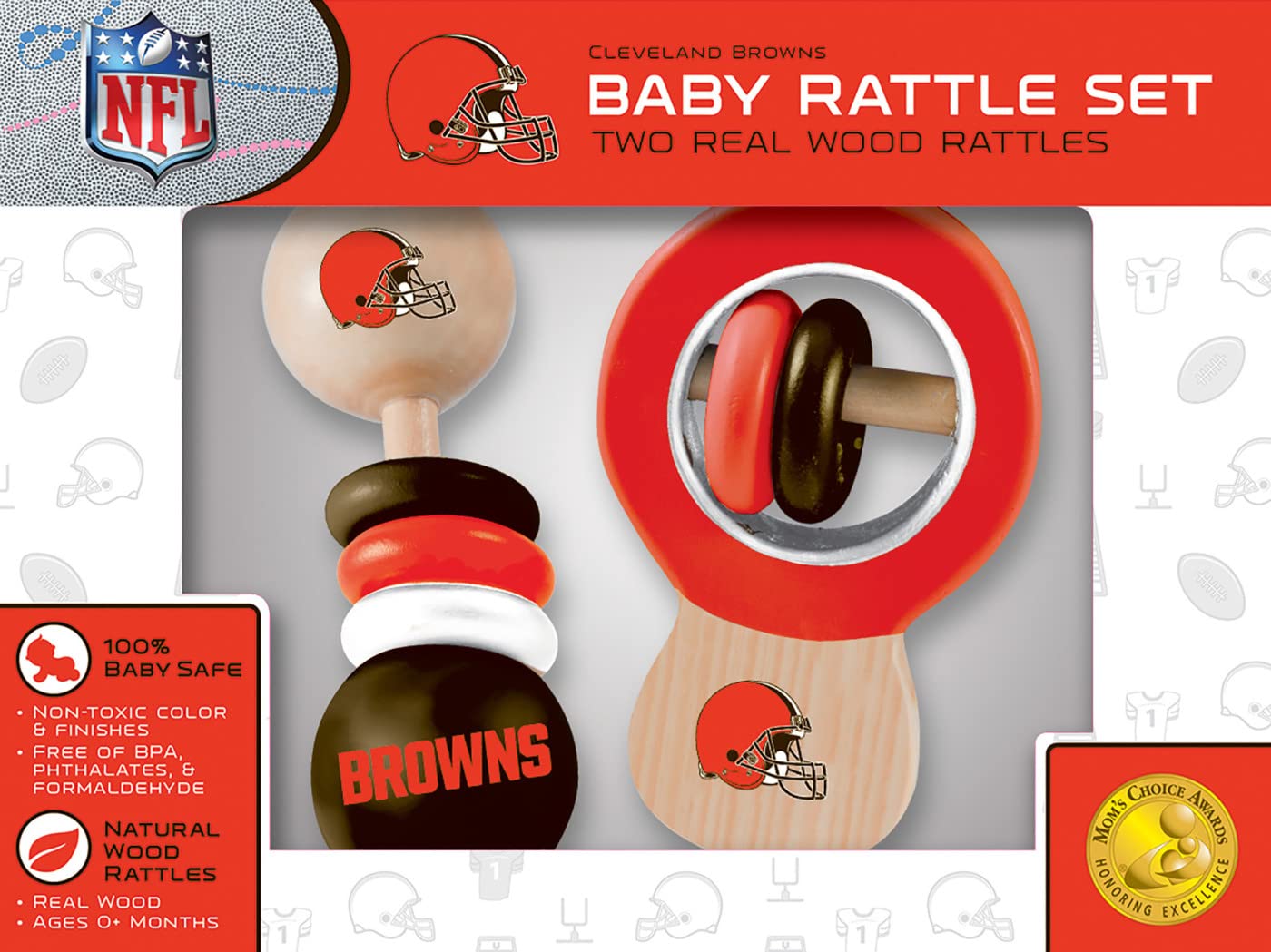 Babyfanatic Wood Rattle 2 Pack - Nfl Cleveland Browns - Officially Licensed Baby Toy Set