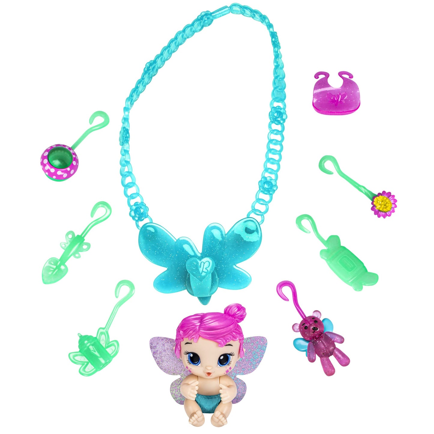 Baby Alive Glo Pixies Minis Carry ‘N Care Necklace, Sugar Sprinkle, 3.75-Inch Pixie Doll Toy With Doll Carrier And Nurturing Charm Necklace