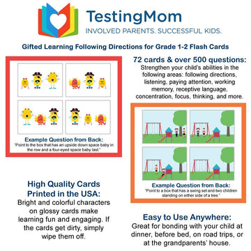 Testingmom.Com Gifted Learning Flash Cards – Following Directions For 1St Grade - 2Nd Grade – Practice For Grade 1 - Grade 2 Cogat Test, Iowa Test (Itbs), Olsat Test, Nyc Gifted And Talented, Wppsi