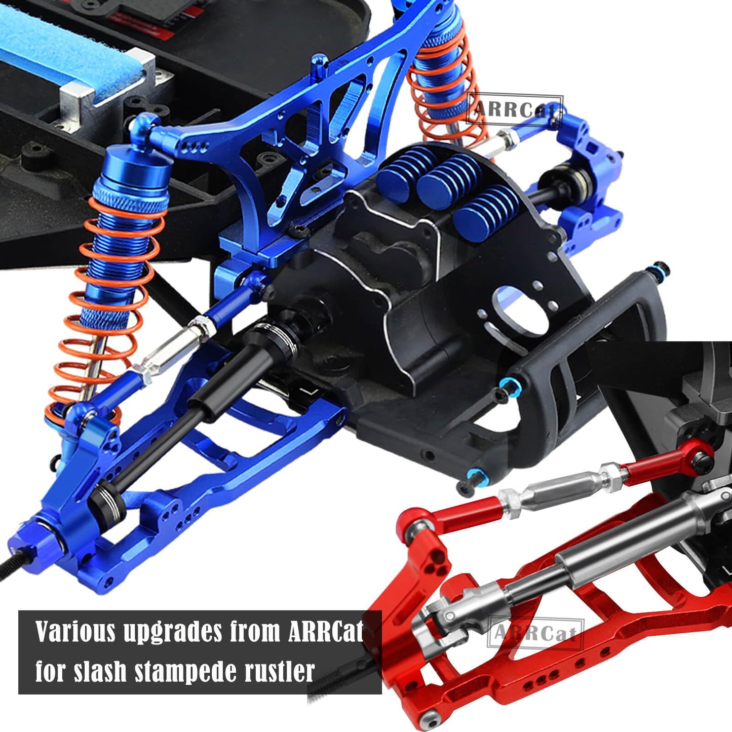 RC Upgrades Part for 1/10 Slash 4X4 2WD/Rustler 4X4 2WD/Stampede 4X4 2WD/Hoss 4X4 2WD RC Car,7 Pieces Aluminum Adjustable Turnbu