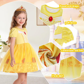 Benylion Princess Dress For Girls Princess Dress Up For 3 Year Old Girls Halloween Party Cosplay Birthday Outfit Yellow Puff Sle