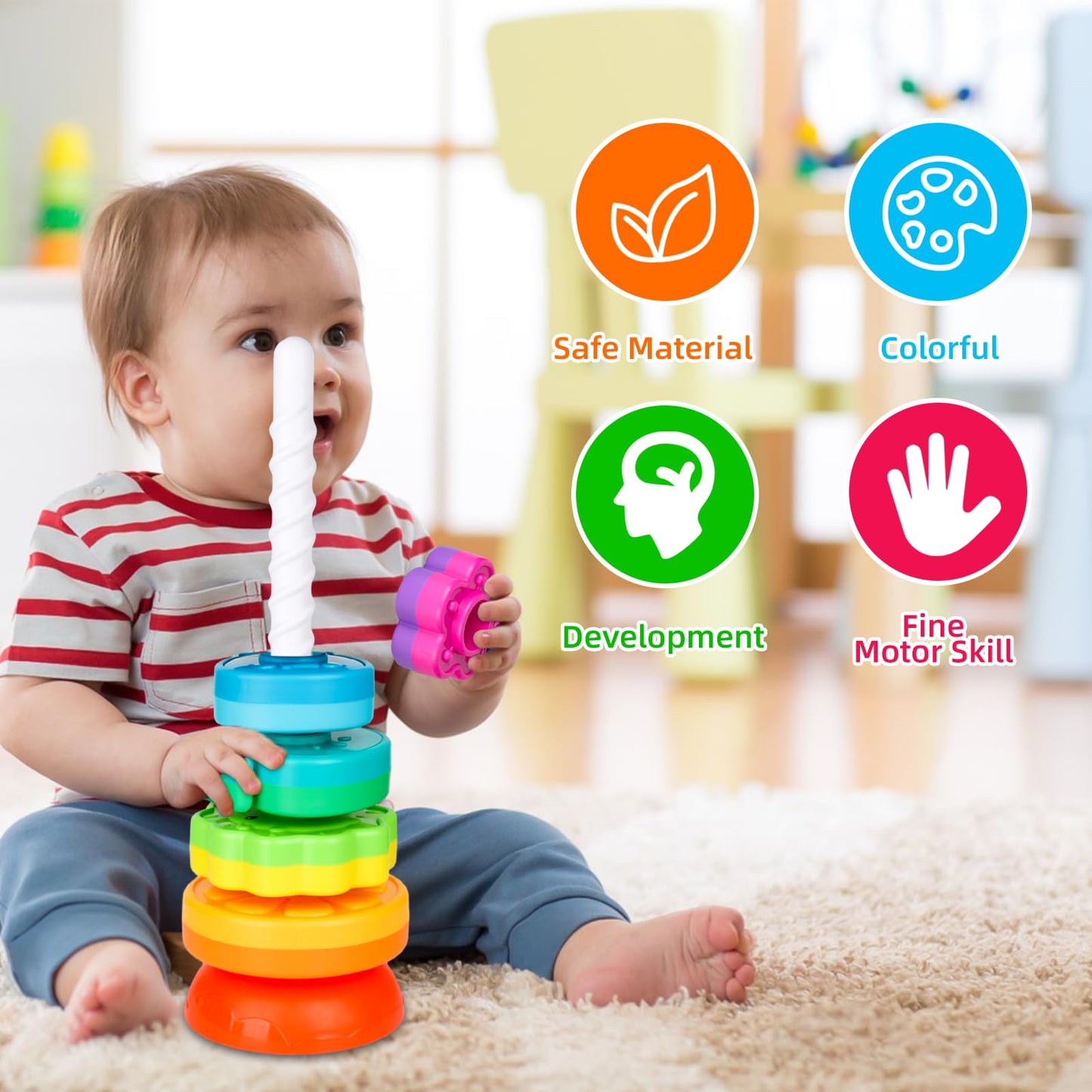 Byfwh Spinning Stacking Toys For Babies 12+ Month Ring Stacker Stacking Toys For Toddlers 1-3 Montessori Toys,Educational Learni